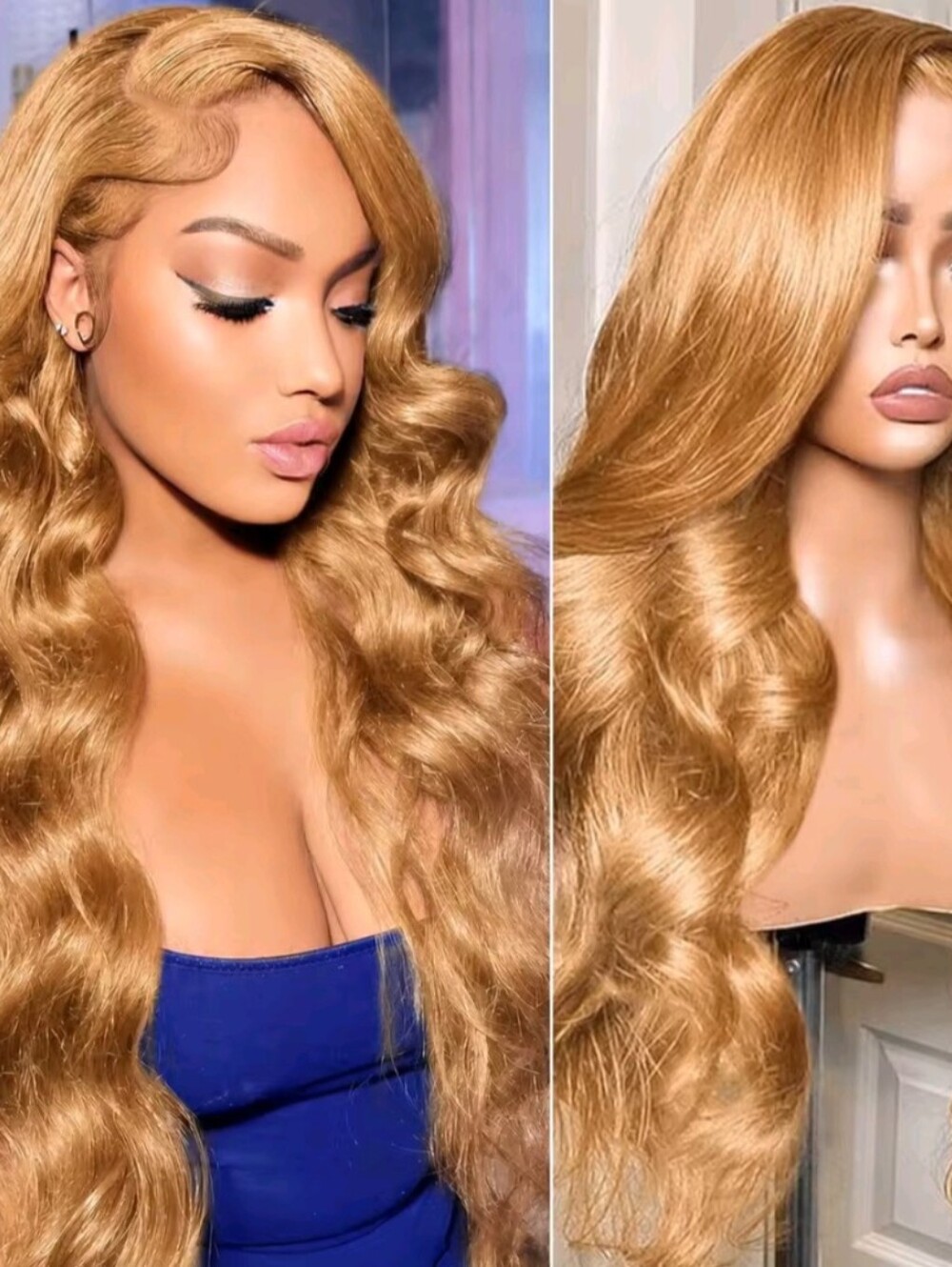 Women's 16" Inch Honey Blonde Body Wave Human Hair Wig 13×6